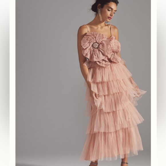 Anthropologie Dresses & Skirts - Anthropologie Kavita Bhartia Rosette Midi Tiered Tulle Gown